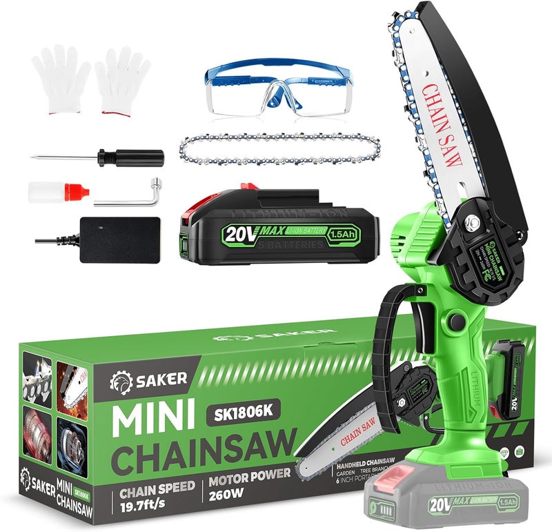 Saker Mini Chainsaw Cordless,6 Inch Chainsaw, Mini Electric Chainsaw Cordless Battery Powered,One-Hand Portable Chain Saw for Tree Trimming, Pruning&Wood Cutting,Valentine's Day Gifts for Men Husband - Image 1